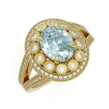 14K 2.65ct Aquamarine &amp; 1.2ct Diamond Victorian Ring, 3.85ctw - £4,126.95 GBP