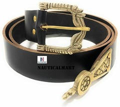 Medieval Leather Viking Belt LARP Renaissance Belt – Black - £78.92 GBP