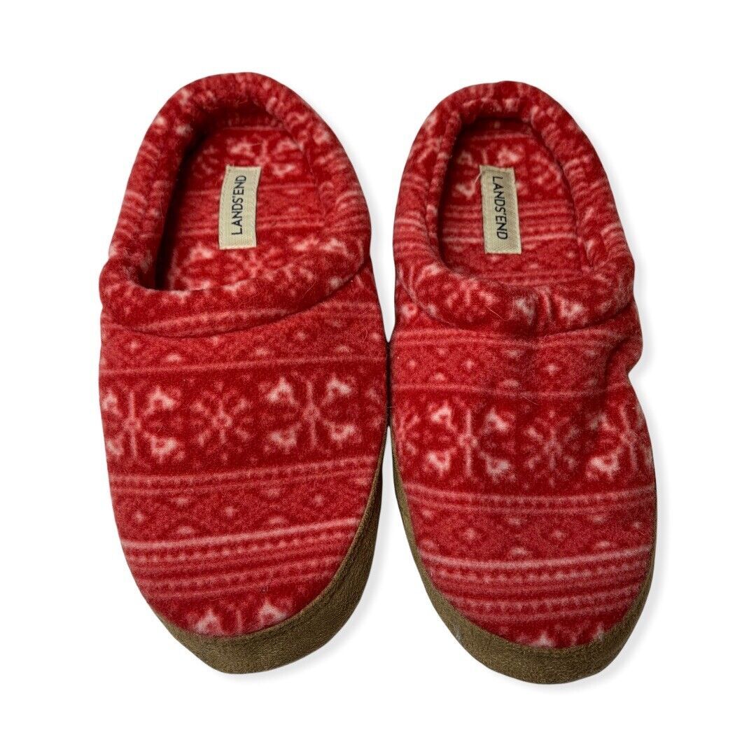 Primary image for Lands End Red Fair Isle Scuff Slip On Slipper Size 3