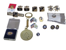 Vintage Masonic Lapel Pins Badge Freemason Lot Cuff Links Ribbon Medal - $79.15