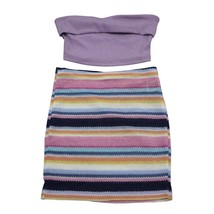 SHEIN 2 Piece Outfit Womens XS Multicolor Crop Top Tube Pull On Stripe Skirt - £19.22 GBP