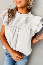 White Smocked Ruffle Sleeve Blouse - $25.99