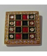 SWAROVSKI Crystal Swan Logo Gold-tone Red &amp; Black Enamel Checker Board B... - $47.39 CAD