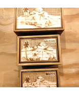 3 IN 1 Bamboo Rectangle Nesting Boxes BAHAMAS Souvenir Palm Trees Beach ... - €7,60 EUR
