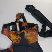 IconSwim Women's Yellowish Brown Slide Thru Swimsuit Black Marble Print Size 2XL image 6