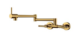 Gold Pvd Wall Mount Pot Filler Kitchen faucet Double Joint spout hot col... - $128.69