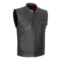 MEN&#39;S BIKER LEATHER VEST PLATINUM NAKED COWHIDE MOTORCYCLE VEST - £131.60 GBP