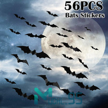 56Pcs Halloween Scary 3D Bats Wall Stickers Party Decorations Indoor Outdoor Us - £14.46 GBP