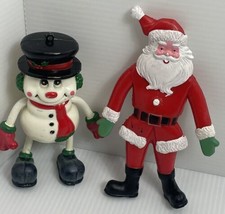 Vintage Bendable Bendy Santa Claus Snowman 6 &amp; 4.5”  Christmas - £8.28 GBP