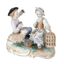 c1880 Dresden Figure Group Children with Lamb and Birdcage - $232.65