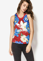 Adidas Originals x Farm Chita Tank Top Trefoil Logo Floral Red Size S UK10 - £23.35 GBP
