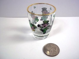 Small souvenir shot glass Ireland shamrocks &amp; leprachauns gold rim - $6.45