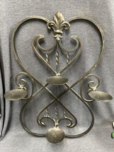 Large 26”x 17.5” Southern Living Cast Iron Wall decor W/4 Pillar candle holders - £24.14 GBP