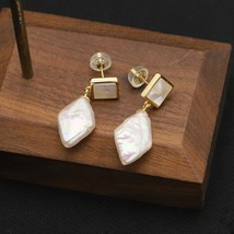 GLSEEVO Shining Quadrate Natural Freshwater Baroque s Women&#39;s Earrings Korea Sim - £18.53 GBP