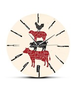 Kitchen Knives Butcher Shop Wall Clock For Chef Cook Beef Mutton Pork Ch... - £39.46 GBP