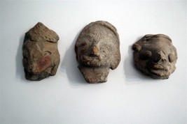 3 x Pre-Columbian Mayan Pottery Head Fragment Ancient (a) - $175.75