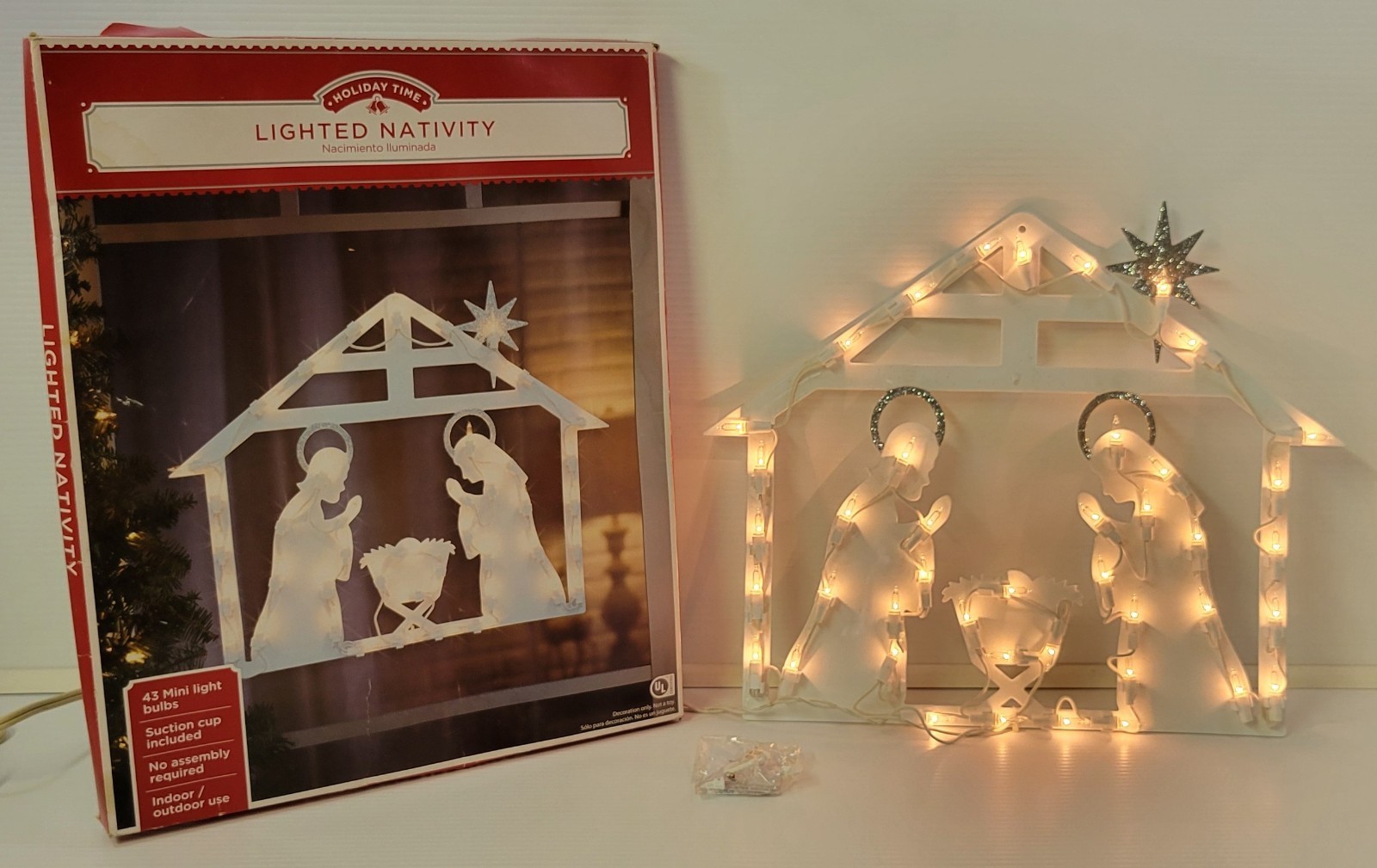 *B) Holiday Time Lighted Nativity 43 Mini Bulb 17&quot; x 14&quot; Christmas Decor... - $15.83
