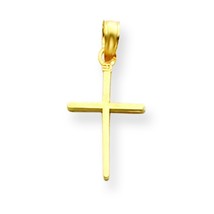 14K Yellow Gold Stick Cross Pendant Charm Jewelry 24mm x 12mm - £35.09 GBP