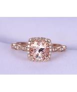 Morganite engagement ring 7mm round cut halo gem stone accented diamond ... - £489.68 GBP