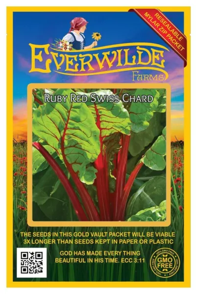 200 Ruby Red Swiss Chard Seeds Farms Mylar Seed Packet Fresh Garden - £6.64 GBP