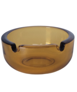 Vintage MCM Amber Glass Ashtray 3.5&quot; Round  Ash Tray 2 Slot Mid Century ... - $17.32