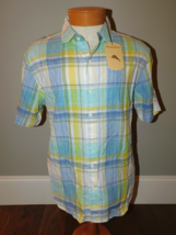 Tommy Bahama Sz S Paradise Plaid Camp Shirt Blue Opal Cotton Button Up $128 NEW! - £21.95 GBP