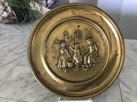 Vintage Embossed Wall Plate 8W (people, ringing bell, windmill) - £7.94 GBP