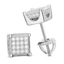 Real Square Moissanite Stud Earrings Women 100% 925 Sterling Silver Sparkling We - £59.09 GBP