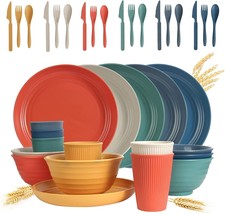Dinnerware Set For 6 Modern Dishes Plates Bowls Cups Cutlery Multicolor ... - £30.42 GBP