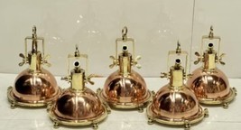 Set of 5 Maritime Antique Brass &amp; Copper Hanging Pendant Ship Ceiling Li... - $1,467.99