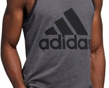 adidas Men&#39;s Badge Of Sport Logo Graphic Tank Dark Grey-Black-Large - $18.99