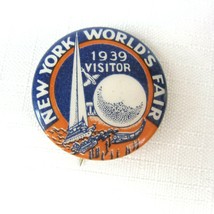 Vintage 1939 New York World&#39;s Fair Visitor Pinback Button Trylon &amp; Perisphere  - £31.86 GBP
