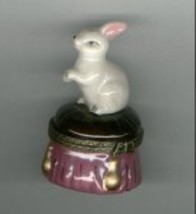 BUNNY RABBIT SITTING ON STOOL HINGED BOX - $11.00