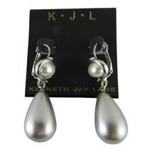 Kenneth Jay Lane Silver Tone 2 Pearl Teardrop Earrings Faux New on Card - $17.29