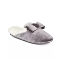 Charter Club Memory Foam Gray Velvet Faux Fur Slippers Bow Accent XL 11-12 - £18.87 GBP