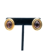 Monet Purple Cabachone Goldtone Oval Earrings Pierced Glossy 1&quot; Marked B... - $641.83 MXN