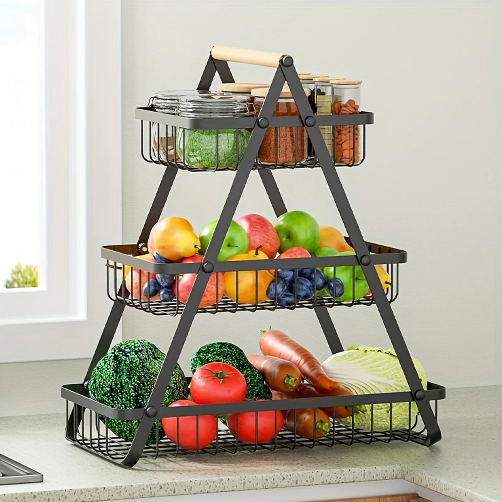 3 Tier Countertop Fruit Basket, Portable Fruit Bowl Basket Kitchen Organizer - £39.77 GBP