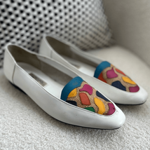 Vintage 80s 90s Arpeggios Leather Loafers Flats Shoes Rainbow Color White 9 - $39.60