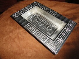 Oriental Ashtray Nickel Chrome Plated Ashtray 9" L x 6" W 1 1/8" H image 9