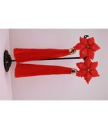 NIB Une Douce Bright Red Beaded Tassel Flower Dangle Pierced Earrings 5&quot;  - $360.94 MXN