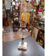 Atterbury Oil Kerosene Glass Lamp Milk Glass Base Etched Bowl Restoration - $1,881.48 MXN