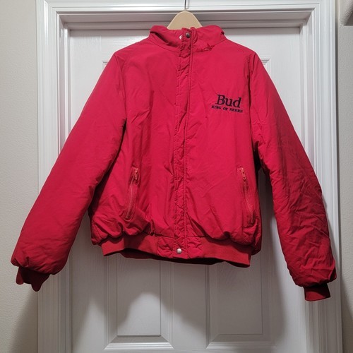 VTG Official Budweiser King Of Beers Red Puffer Jacket Full Zip Mens Sz ... - $47.03