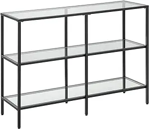 Black Console Table, Tempered Glass Rectangle Sofa Side Table With Black... - $220.99
