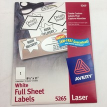 Avery Laser #5265 White Full Sheet Labels 25 Sheets 8 1/2&quot; x 11&quot; - £11.98 GBP