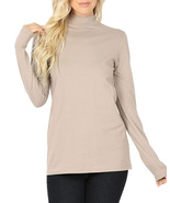 Womens Plus Size Mock Neck Cotton Top Long Sleeve Stretch T-Shirt Ash Mocha - $13.65 CAD