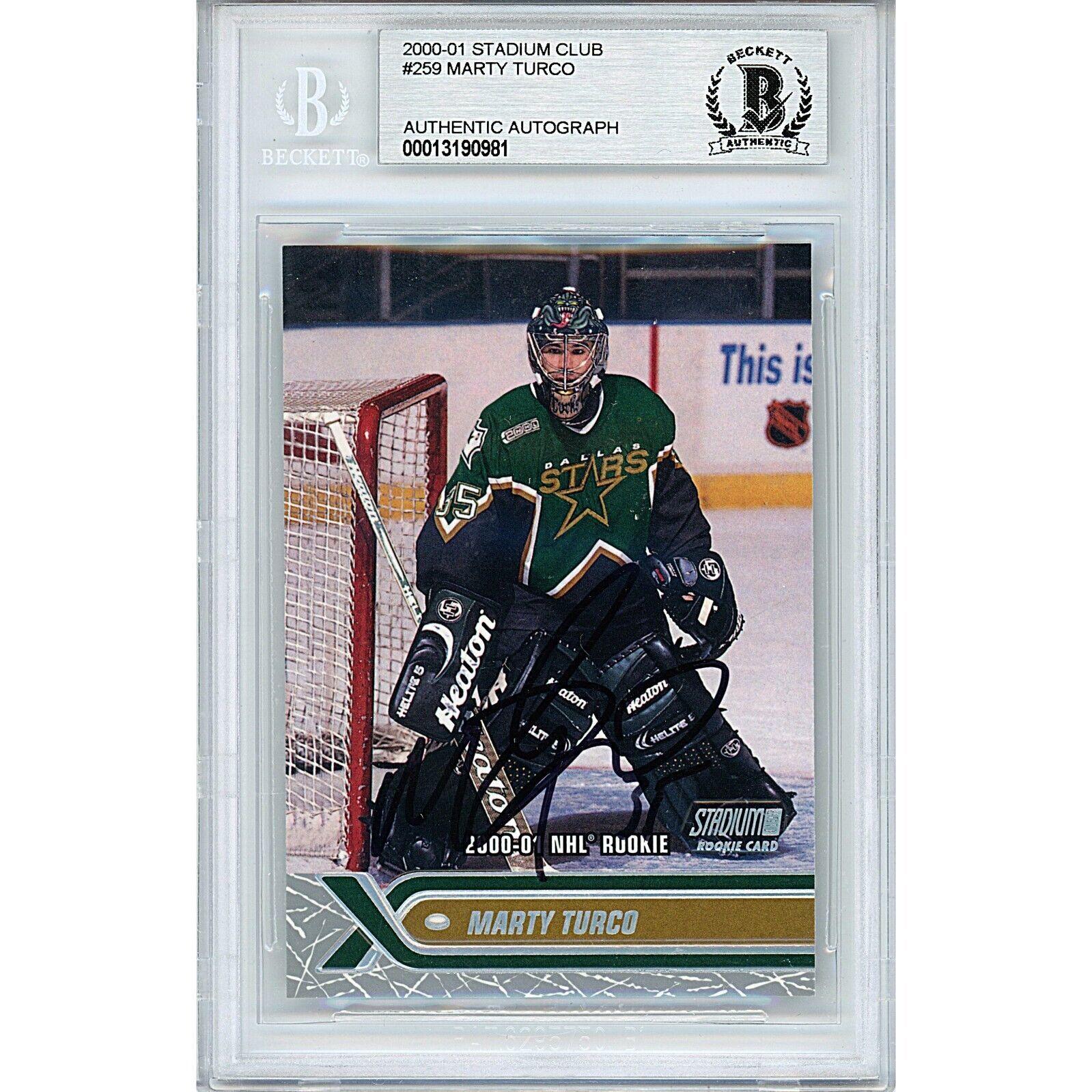 Primary image for Marty Turco Dallas Stars Auto 2000-01 Topps Card Signed On-Card Beckett Slab
