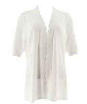 Isaac Mizrahi Open Front Elbow Sleeve Scallop White Cardigan L NEW A306445 - $17.99