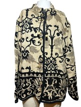 Flashback Jacket Women&#39;s Large Beige Black Brocade Tapestry Wood Button Trim - £27.78 GBP