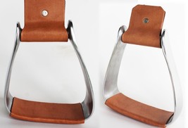 3&quot; Tread Horse Saddle Angled Slanted Sloped Aluminum Stirrups Leather 5195 - $39.59