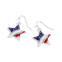 Americana Patriotic Flag USA Celestial Star Earring Red White Blue Crystal - £11.90 GBP